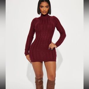 Cari Cable Knit Mini Dress - burgundy